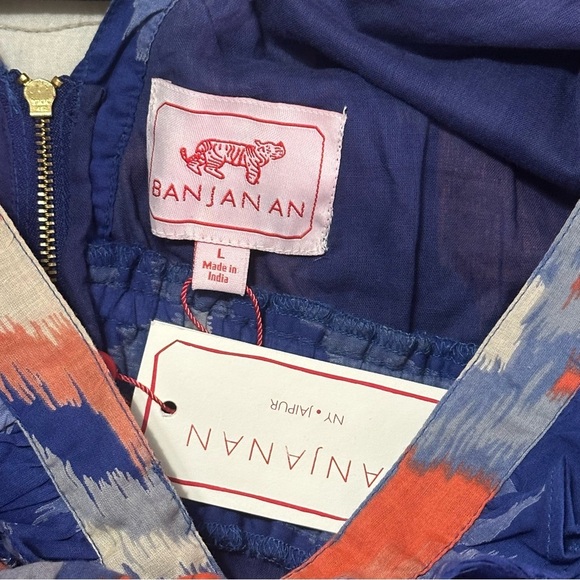NEW Banjanan Maya Dress Sz L Ikat Soladite Blue Orange Pockets! - Picture 9 of 10